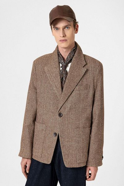 Antioch Brown Herringbone Patterned Oversize Men's Blazer Jacket
