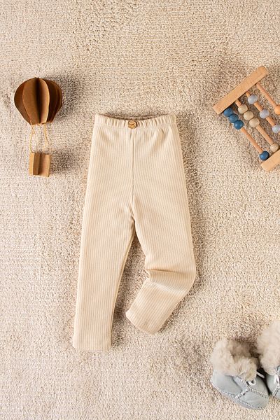 TRENDYOLKIDS Béžové Unisex dětské žebrované pletené legíny Tkdaw25Ta00007