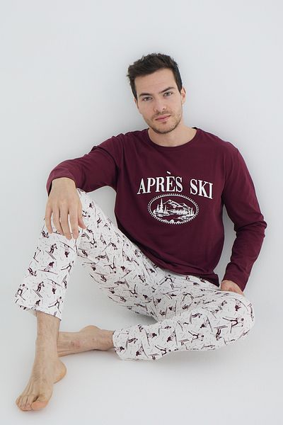 Trendyol Collection Σετ πλεκτές πιτζάμες με αθλητικό θέμα μπορντό κανονική εφαρμογή TMNAW25PT00069