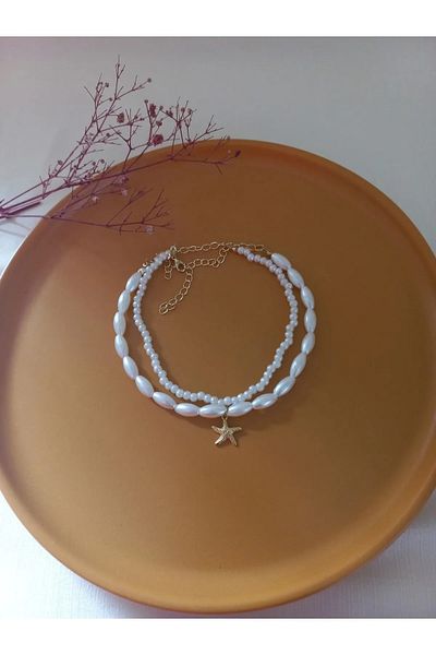 İPAR AKSESUAR Women's Cream Pearl Anklet