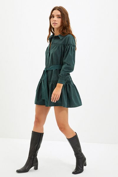 Trendyol Collection Khakifarbenes, gewebtes Kleid mit Hemdkragen TWOAW21EL1964