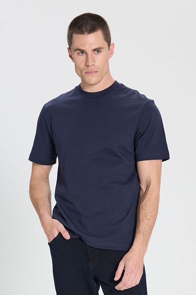 WRANGLER Regular Fit Regular Cut Crew Neck 100% Cotton Navy Blue T-Shirt