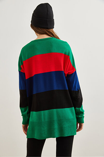 Olalook Green Blocked Thick Knitwear Women's Sweater - Kzk- 19000824