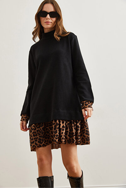 Olalook Dámské černé tmavé leopardí šaty Thessaloniki šaty Elb- 19000965