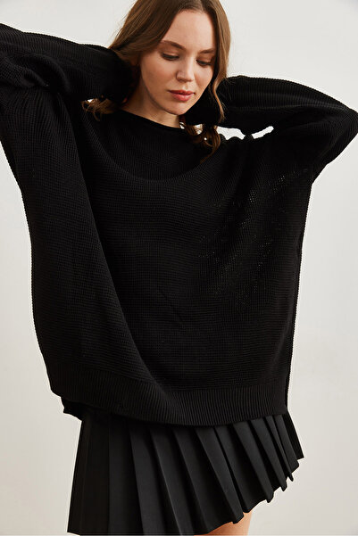 Olalook Жіночий чорний комір з детальним сотовим коміром формальний тонкий в'язаний светр KZK19000909