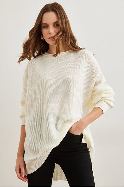 Olalook Damen-Strickpullover mit weißem Kragen und detailliertem Wabenstrick, dünn, KZK- 19000909