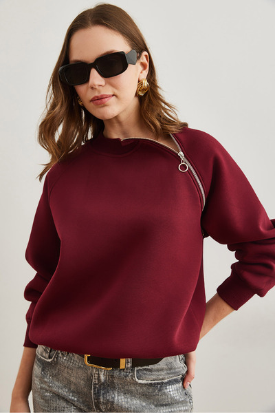 Olalook Φούτερ Claret Red Raster - Λεπτομέρεια με φερμουάρ ώμου SWT- 19000709