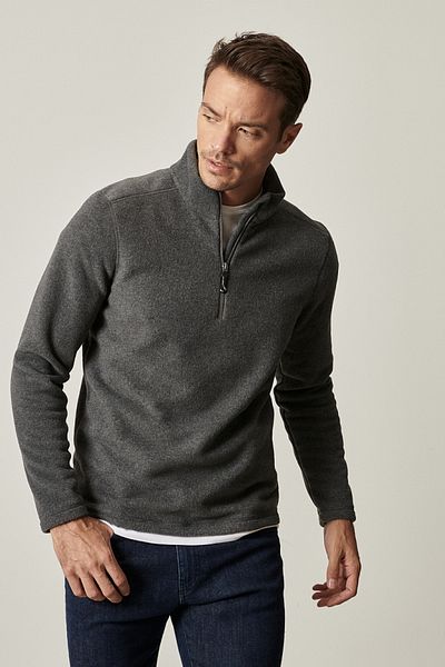 AC&Co / Altınyıldız Classics Anthrazitfarbenes, pillingfreies, kältebeständiges Fleece-Sweatshirt mit Standard-Passform und Stehkragen