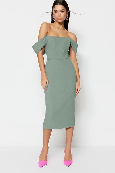 Trendyol Collection Mint Fitted Corset Detail Woven Stylish Evening Dress Night Graduation Dress Tprss22El00097