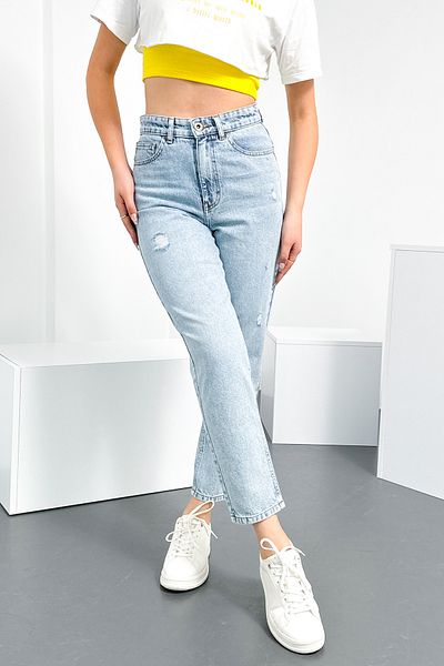 HLT JEANS Vysoký pas bez lycry Blue Mom Jean - 100% bavlněné džíny Anna-2075