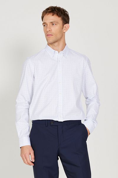 ALTINYILDIZ CLASSICS Πουκάμισο Slim Fit με κρυφό γιακά με κουμπιά καρό 100% βαμβάκι