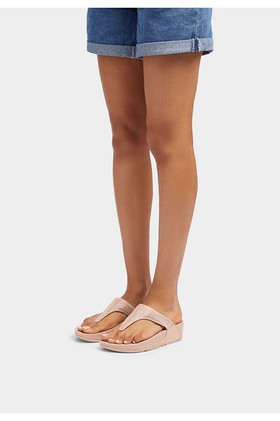 Fitflop Lulu Crystal Embroidered Toe-Post Sandals - Rose Gold