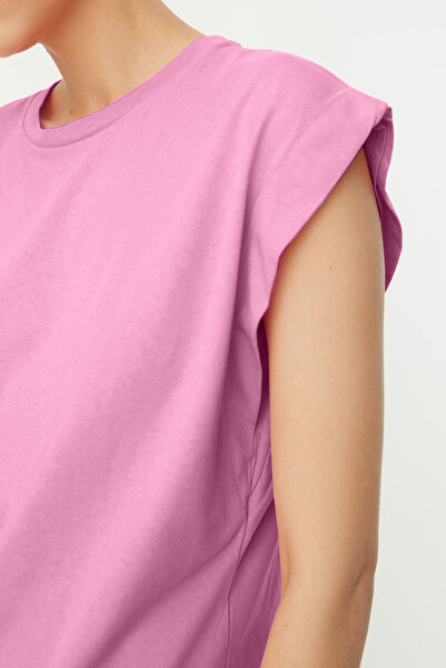 Trendyol Collection Ροζ 100% βαμβακερή βάτα εμφάνιση Basic Crew Neck T-shirt TWOSS20TS0021