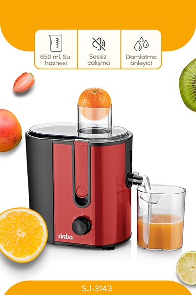 Sinbo Sj-3143 Solid Juicer Red 4 Pieces