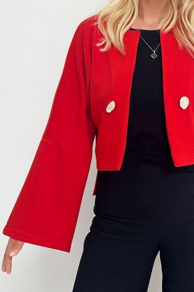 Trend Alaçatı Stili Women's Red Button Detail Open Front Short Jacket Alc-X12490