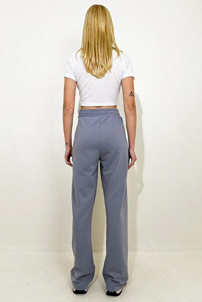 Trend Alaçatı Stili Női magas derekú és fűszürke melegítőnadrág - dupla zsebes, bő szárú ALC-X7957