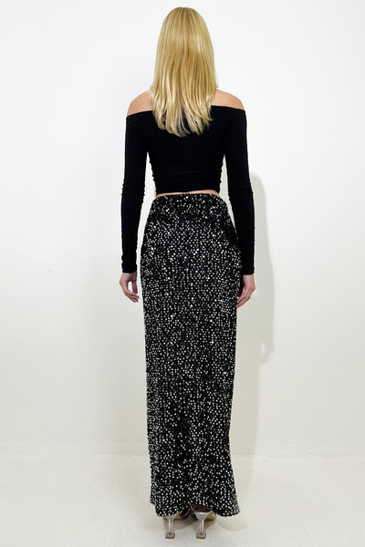 Trend Alaçatı Stili Women's Silver High Waist Sequin Sequin Maxi Length Skirt Alc-X13293