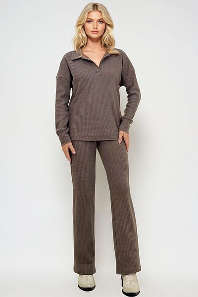 Trend Alaçatı Stili Women's Polo Neck Knitwear Set - Mink, Top and Palazzon Trousers Alc-796-001