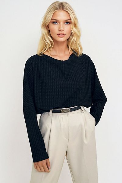 Trend Alaçatı Stili Women's Black Degaje Collar Wide Cut Knitted Blouse Alc-X13126