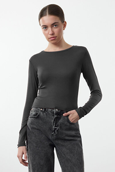 Trendyol Collection Fekete-antracit dupla csomag Crop/rövid testhezálló/alkalmas kötött blúz TWOAW25BZ00061