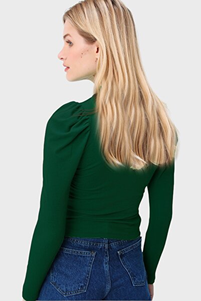 Trend Alaçatı Stili Dámská smaragdově zelená princezna s rukávem poloviční rybářská košilková halenka Alc-X5042