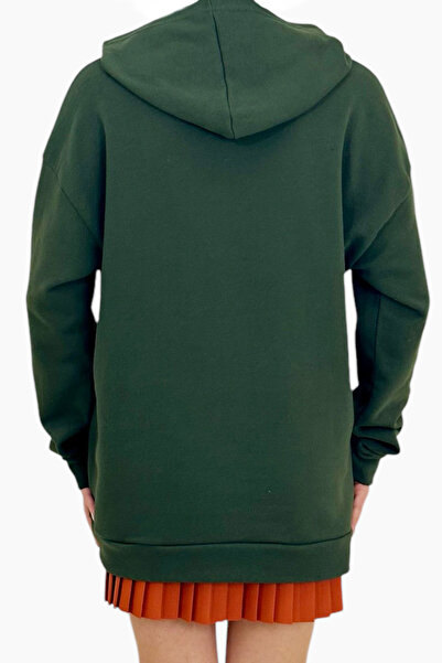 Trend Alaçatı Stili Dámská khaki mikina s kapucí, klokaní kapsa, 3 vlákna, silná ALC-531-009