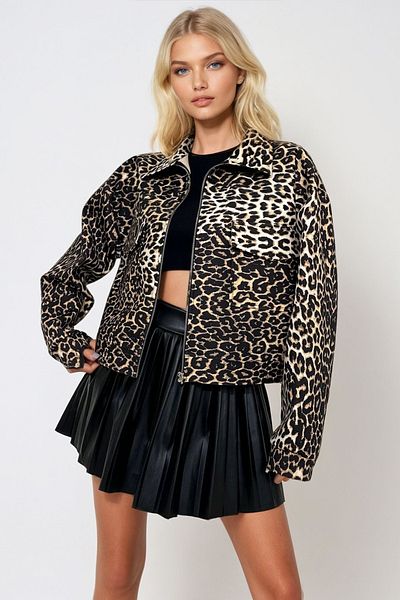 Trend Alaçatı Stili Women's Leopard Double Pocket Zipper Jacket Alc-X13275