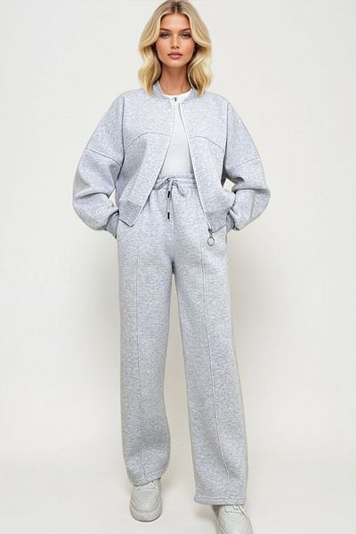 Trend Alaçatı Stili Karmelange Women &Apos; Súprava potných a trávových nohavíc S – výstrih, zips, raster Alc-X13284