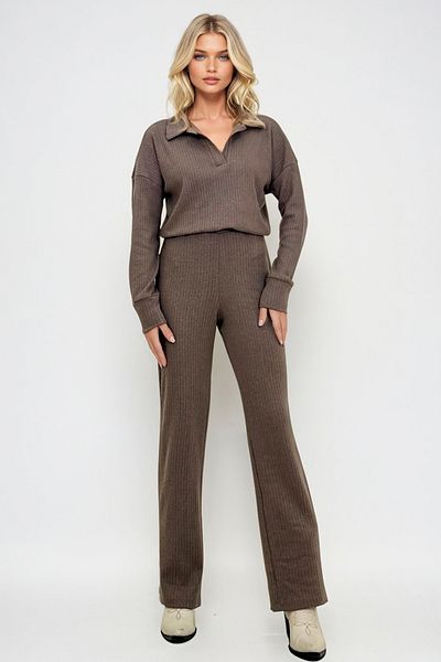 Trend Alaçatı Stili Women's Polo Neck Knitwear Set - Mink, Top and Palazzon Trousers Alc-796-001