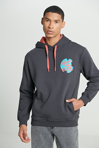 Lee Regular Fit Normal Kesim Kapüşonlu Içi Polarlı Sırt Baskılı Antrasit Swea...