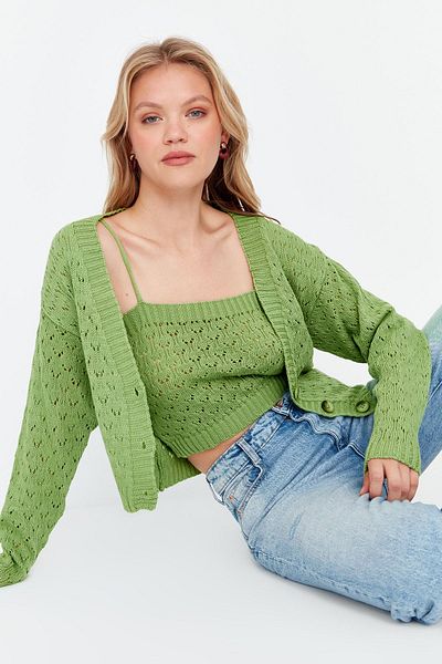 Trendyol Collection Openwork Mint Crop Knitwear Cardigan – Perforiert TWOSS20HI0034