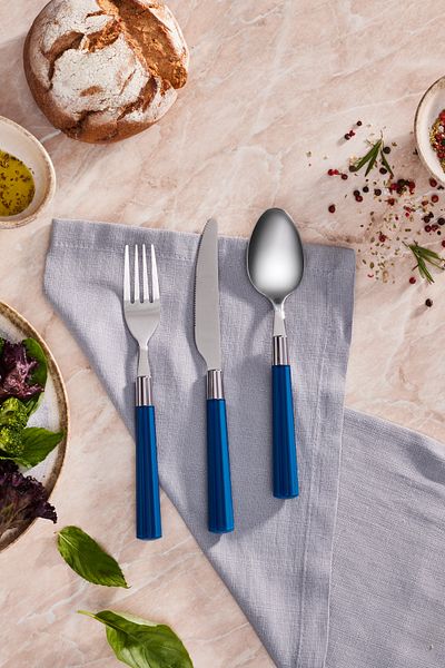 Karaca Fluca 18 Pieces - Blue Dinner Fork Knife Set for 6 People