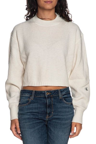 Calvin Klein Jeans KNITWEAR, FÜR DAMEN, MOCK TURTLENECK, SHORT DROP, LONG SLEEVES, SOLID COLOUR, EMBROIDERED LOGO
