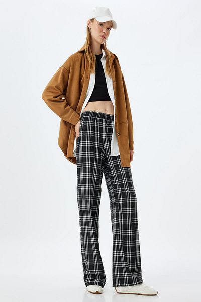 Koton Women's Black Plaid Jeans 5Wal40053Iw