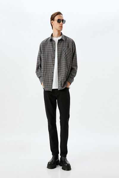 Koton Anthracite Plaid Men's Shirt 5Wam60155Hw