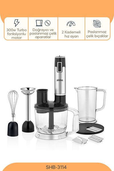 Sinbo Shb-3114 5-Function Hand Blender Set 300W Turbo Motor