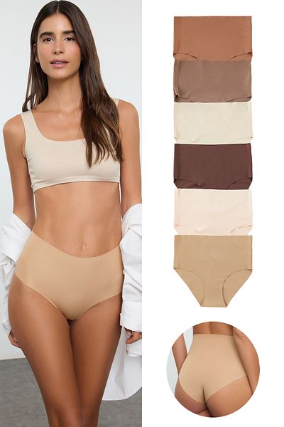 Trendyol Collection Braunes, lasergeschnittenes 6-teiliges Höschen THMAW25KU00038