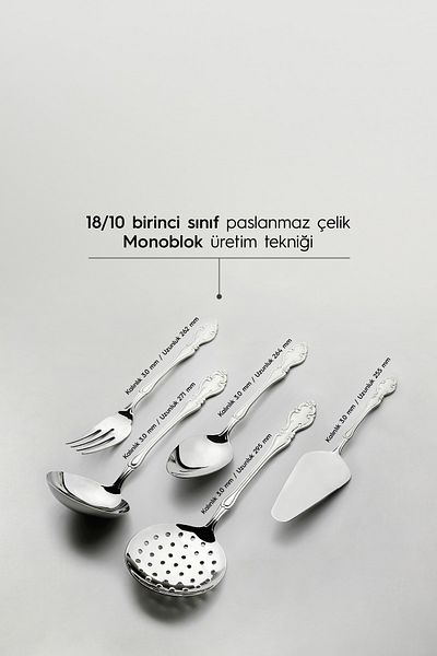 Nehir Adriana Plain 5 Piece Stainless Steel Serving Set