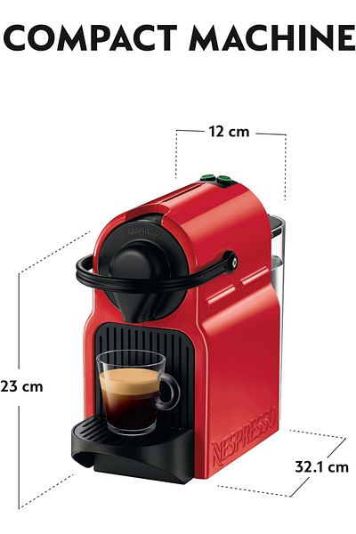 Nespresso Inissia coffee machine Bundle with Aeroccino 3 by Nespresso, Red - UAE Version