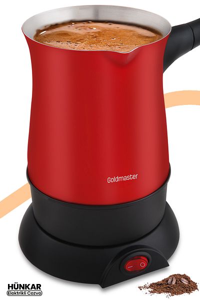 GOLDMASTER وعاء قهوة كهربائي من الفولاذ المقاوم للصدأ باللون الأحمر اللامع بسعة 5 أكواب