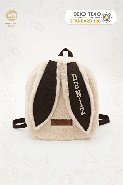 mordesign Sevimli Tavşan Çocuk Sırt Çantası: Kreş Peluş Kumaş Çanta, (İSTEDİĞİNİZ İSME ÖZEL) Morbunny Serisi