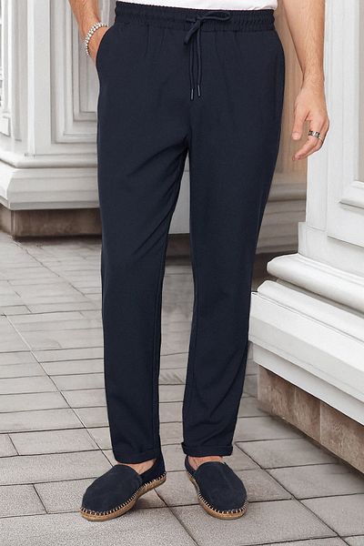 Trendyol Collection Marineblaue Slim-Fit-Doppelbein-Stoffhose – elastische Taille TMNAW21PL0107