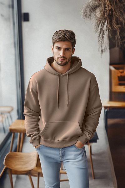 Trendyol Collection Fleecová norková mikina s kapucí – klokaní kapsa, pravidelný střih Tmnaw20Sw0163