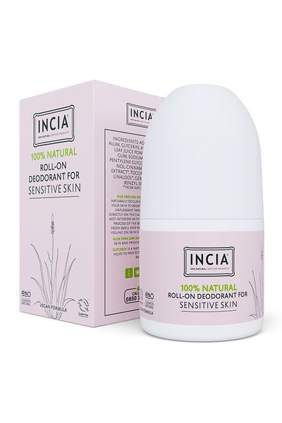 Incia 50 ml 100 % natürlicher Roll-on-Deodorant – verhindert Schweißgeruch, verschmiert nicht, für empfindliche Haut