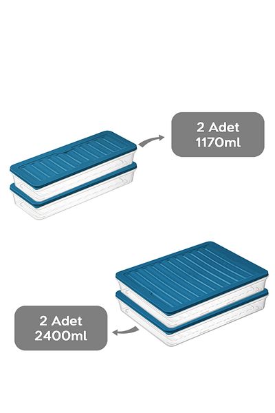 Meleni Home 4 Piece Microwave Organizer Set - 2X2400Ml 2X1170Ml Blue Storage Container