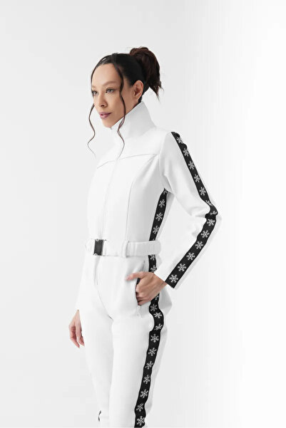 Öykü Lora White Kar Tanesi Desenli Ski Suit (KAYAK TULUMU)