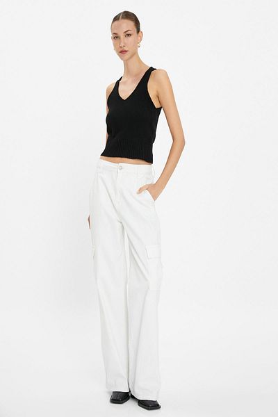 Koton V-neck Slim Plain Black Sweater Women 4WAK30002HT