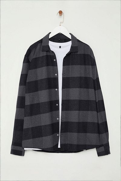 Trendyol Collection Koszula drwala Winter Black Lumberjack - Regular Fit, w kratkę TMNAW25GO00014
