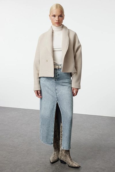Trendyol Collection Jachetă scurtă din lână Stone Regular TWOAW25KB00047