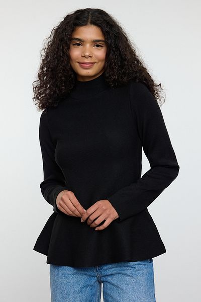 Trendyol Collection Pulover negru din tricotaje premium - guler vertical, fir special TWOAW25KZ00301